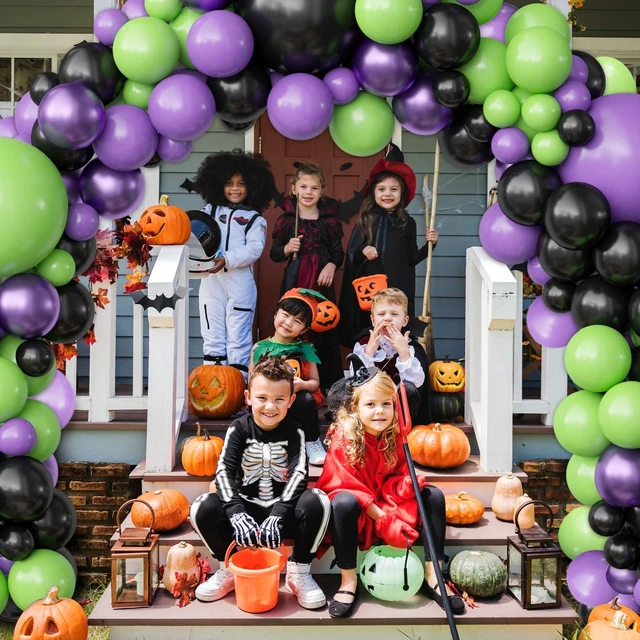 Alt view image 7 of 7 - Halloween Balloon Garland Arch Kit, 116PCS Green Purple Black Balloons Metallic Purple Balloons for Halloween Party Decorations Kids Birthday Baby Shower Party Favors, 5/10/12/18 Inch