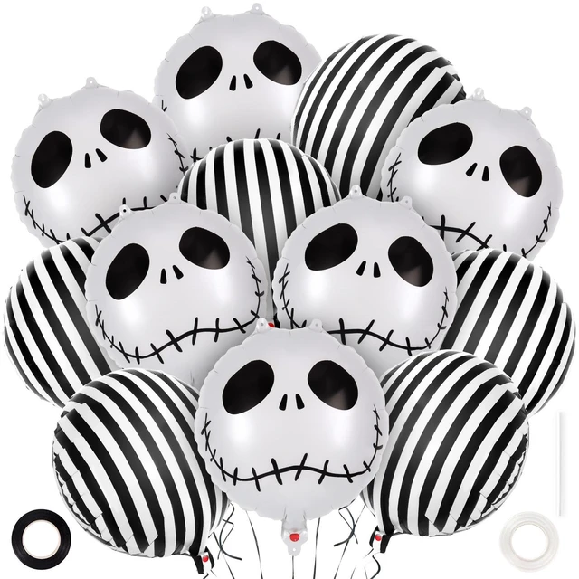 Main image of 12 Pcs Black and White Striped Balloons, Skeletons Skull Foil Balloons, Halloween Party Decorations, Halloween Balloon for Hallow Birthday Baby Shower Masquerade Themed Party Decorations