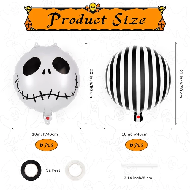 Alt view image 2 of 7 - 12 Pcs Black and White Striped Balloons, Skeletons Skull Foil Balloons, Halloween Party Decorations, Halloween Balloon for Hallow Birthday Baby Shower Masquerade Themed Party Decorations