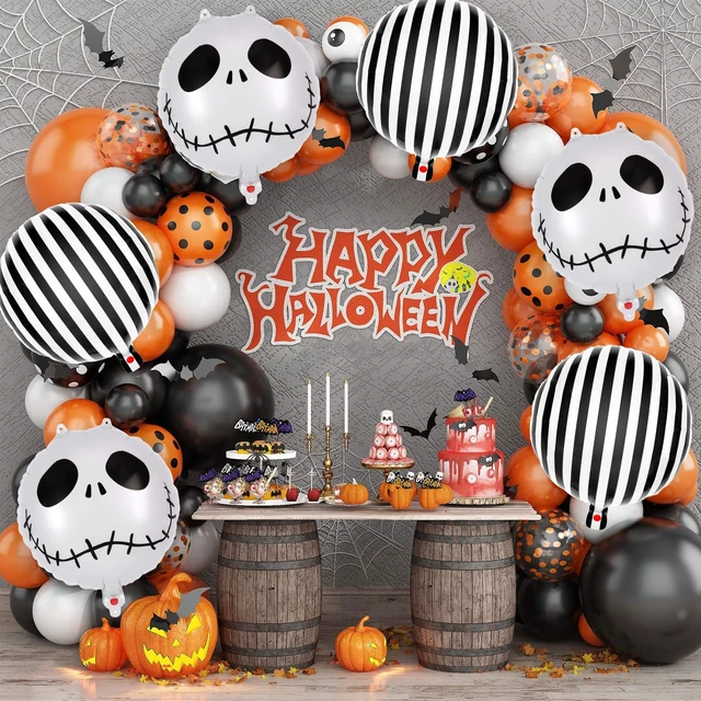 Alt view image 3 of 7 - 12 Pcs Black and White Striped Balloons, Skeletons Skull Foil Balloons, Halloween Party Decorations, Halloween Balloon for Hallow Birthday Baby Shower Masquerade Themed Party Decorations