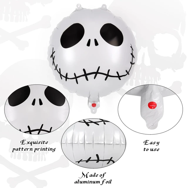 Alt view image 4 of 7 - 12 Pcs Black and White Striped Balloons, Skeletons Skull Foil Balloons, Halloween Party Decorations, Halloween Balloon for Hallow Birthday Baby Shower Masquerade Themed Party Decorations
