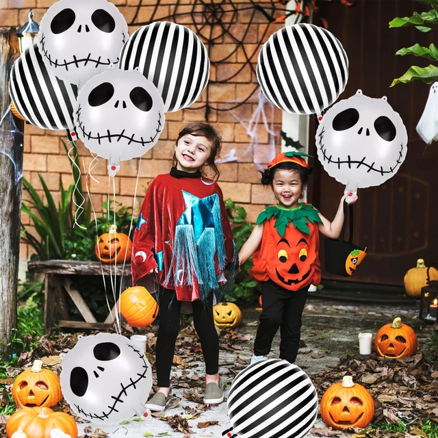 Alt view image 5 of 7 - 12 Pcs Black and White Striped Balloons, Skeletons Skull Foil Balloons, Halloween Party Decorations, Halloween Balloon for Hallow Birthday Baby Shower Masquerade Themed Party Decorations