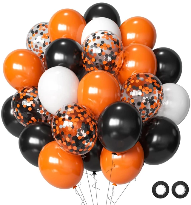 Main image of Halloween Balloons Black Orange Balloons Set, 50Pcs 12inch Black White Orange Confetti Latex Balloon Halloween Balloon for Celebration Party Bar Anniversary Graduation Decoration