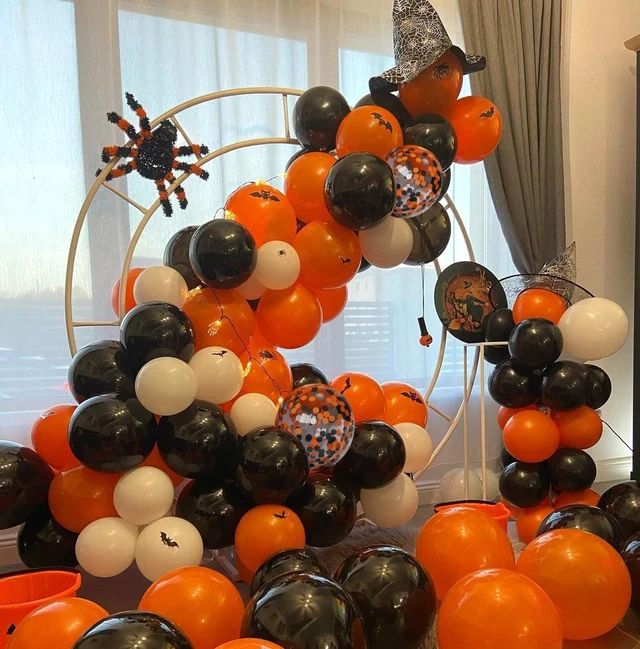 Alt view image 6 of 7 - Halloween Balloons Black Orange Balloons Set, 50Pcs 12inch Black White Orange Confetti Latex Balloon Halloween Balloon for Celebration Party Bar Anniversary Graduation Decoration