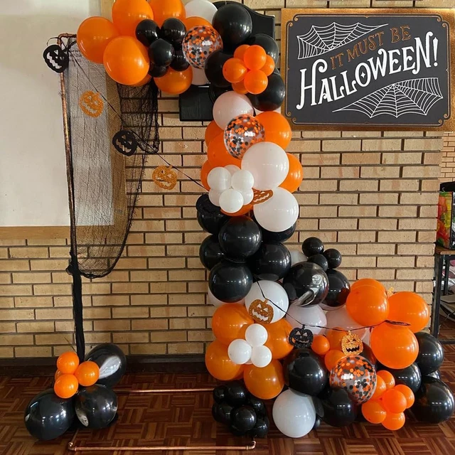 Alt view image 5 of 7 - Halloween Balloons Black Orange Balloons Set, 50Pcs 12inch Black White Orange Confetti Latex Balloon Halloween Balloon for Celebration Party Bar Anniversary Graduation Decoration