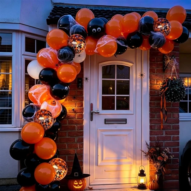 Alt view image 7 of 7 - Halloween Balloons Black Orange Balloons Set, 50Pcs 12inch Black White Orange Confetti Latex Balloon Halloween Balloon for Celebration Party Bar Anniversary Graduation Decoration