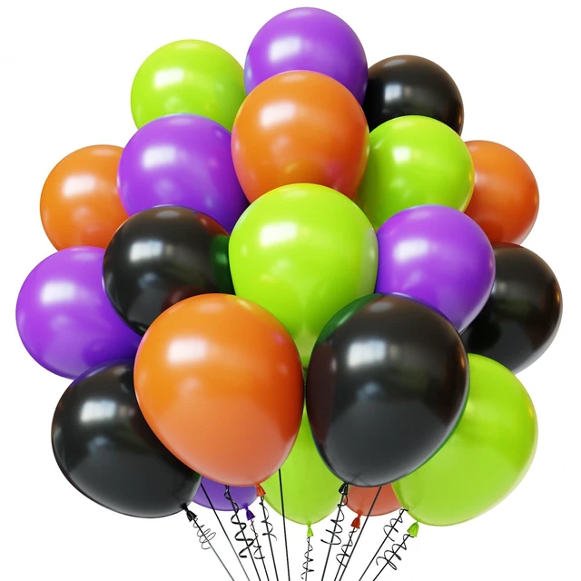Main image of Halloween Balloons, 50pcs 12 inch Orange Black Green Purple Balloons | for Halloween Theme Party Supplies Birthday Party Decorations
