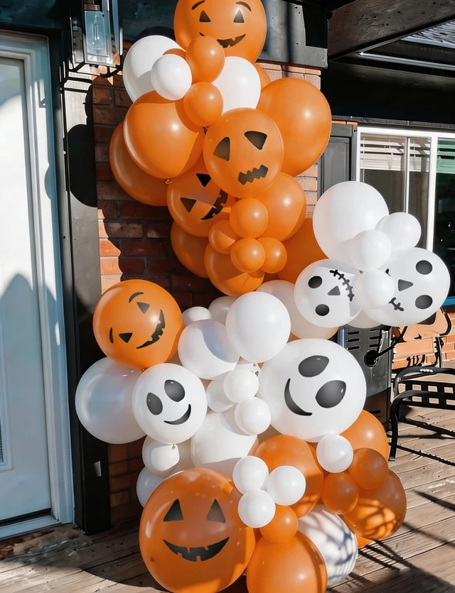 Alt view image 2 of 7 - Halloween Balloons, 60Pcs Scary Ghost Balloons, 6 Styles | 60Pcs 12 Inch Halloween Latex Balloons, Orange and White Print Balloons for Halloween Birthday Spooky Theme Party Decorations