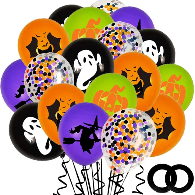 Main image of 62PCS Halloween Party Balloons Decorations, 12 Inch Black Orange Purple Green Confetti Balloons for Kids Halloween Birthday Bachelorette Party Decorations Supplies