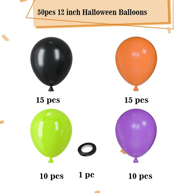 Alt view image 2 of 6 - Halloween Balloons, 50pcs 12 inch Orange Black Green Purple Balloons | for Halloween Theme Party Supplies Birthday Party Decorations