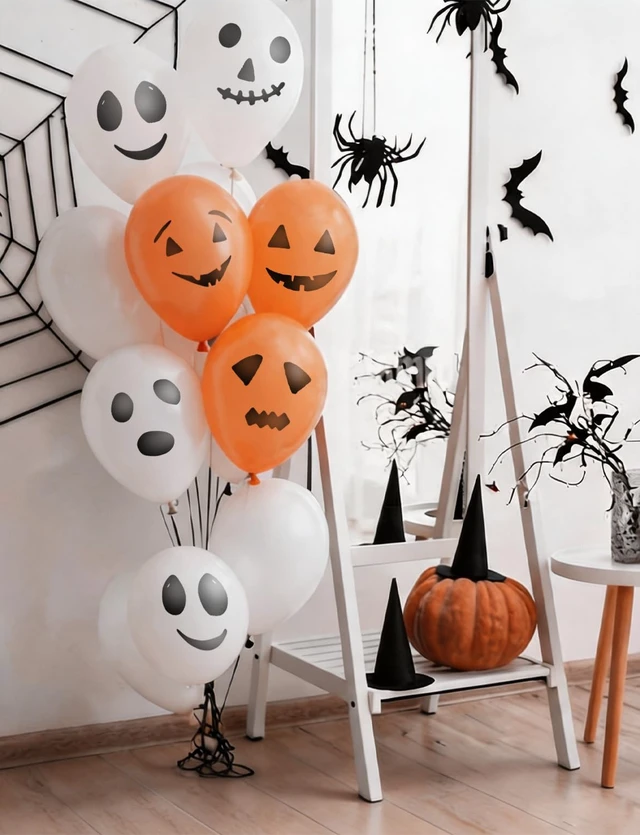 Alt view image 3 of 7 - Halloween Balloons, 60Pcs Scary Ghost Balloons, 6 Styles | 60Pcs 12 Inch Halloween Latex Balloons, Orange and White Print Balloons for Halloween Birthday Spooky Theme Party Decorations