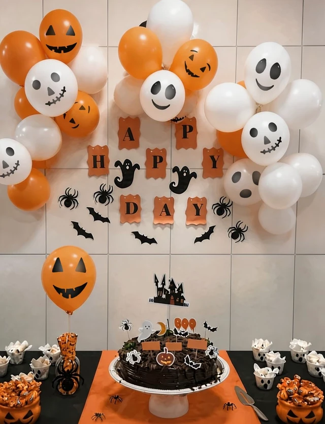 Alt view image 4 of 7 - Halloween Balloons, 60Pcs Scary Ghost Balloons, 6 Styles | 60Pcs 12 Inch Halloween Latex Balloons, Orange and White Print Balloons for Halloween Birthday Spooky Theme Party Decorations