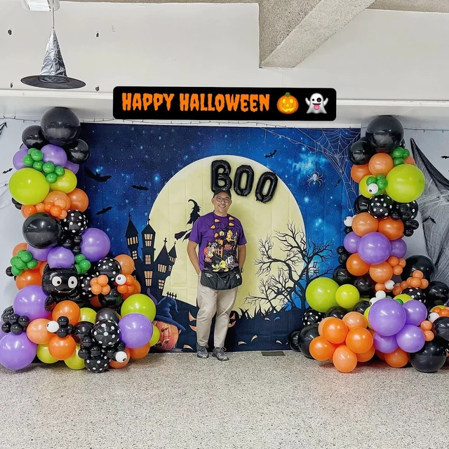 Alt view image 4 of 6 - Halloween Balloons, 50pcs 12 inch Orange Black Green Purple Balloons | for Halloween Theme Party Supplies Birthday Party Decorations