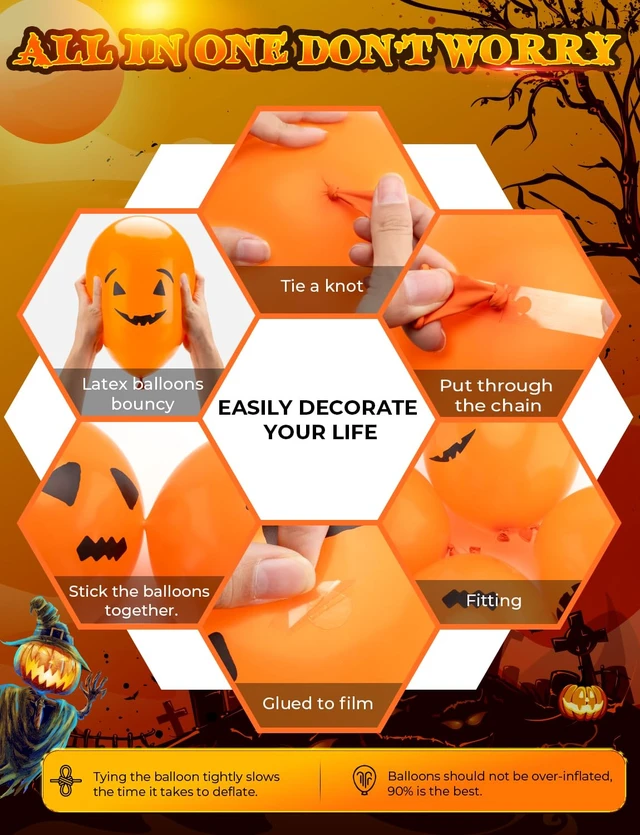 Alt view image 6 of 7 - Halloween Balloons, 60Pcs Scary Ghost Balloons, 6 Styles | 60Pcs 12 Inch Halloween Latex Balloons, Orange and White Print Balloons for Halloween Birthday Spooky Theme Party Decorations