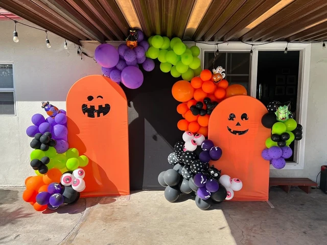 Alt view image 6 of 6 - Halloween Balloons, 50pcs 12 inch Orange Black Green Purple Balloons | for Halloween Theme Party Supplies Birthday Party Decorations