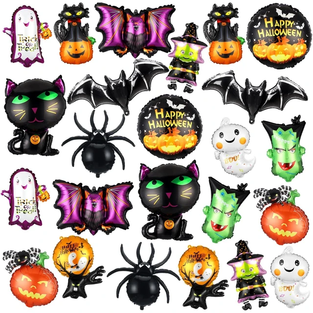 Main image of 24 Pcs Halloween Foil Balloons Decoration Happy Halloween Balloons Set | Large Size Spider Black Cat Ghost Witch Bat Monster for Halloween Horror Theme Trick or Treat Party Home Decorations Supplies