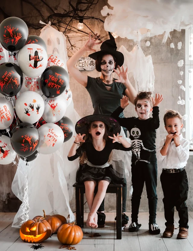 Alt view image 5 of 7 - Halloween Balloons, 9 Styles Black and White Bloody Balloons | 50 Pcs 12 In Horror Balloons with Scary Handprint Latex Balloon for Halloween, Birthday, Vampire Haunted House Party Decor
