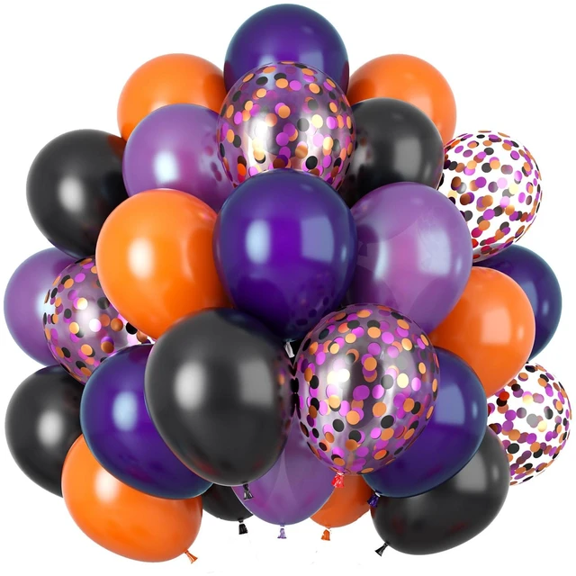 Main image of 60Pcs Black Orange Purple Balloons, 12 Inch Balloon Purple Black Orange Party Balloons with Confetti Latex Helium Balloon for Birthday Festival Party Decoration Halloween Theme Party Indoor Outdoor