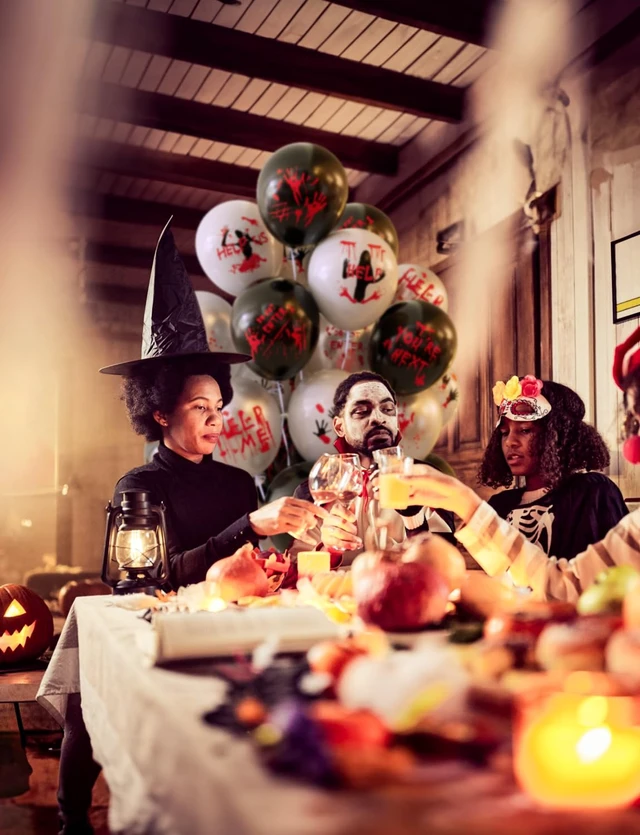 Alt view image 7 of 7 - Halloween Balloons, 9 Styles Black and White Bloody Balloons | 50 Pcs 12 In Horror Balloons with Scary Handprint Latex Balloon for Halloween, Birthday, Vampire Haunted House Party Decor