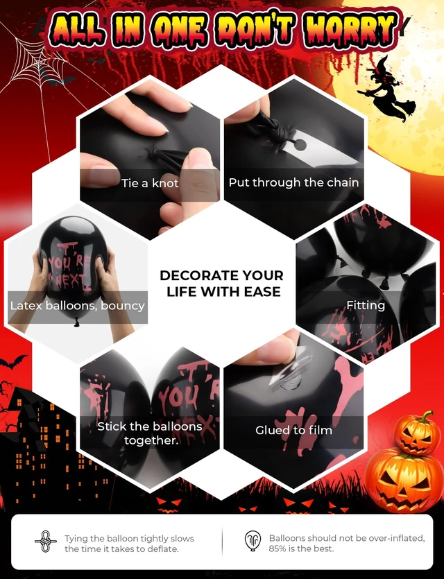 Alt view image 6 of 7 - Halloween Balloons, 9 Styles Black and White Bloody Balloons | 50 Pcs 12 In Horror Balloons with Scary Handprint Latex Balloon for Halloween, Birthday, Vampire Haunted House Party Decor