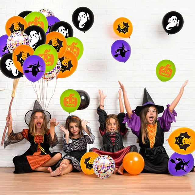 Alt view image 2 of 7 - 62PCS Halloween Party Balloons Decorations, 12 Inch Black Orange Purple Green Confetti Balloons for Kids Halloween Birthday Bachelorette Party Decorations Supplies