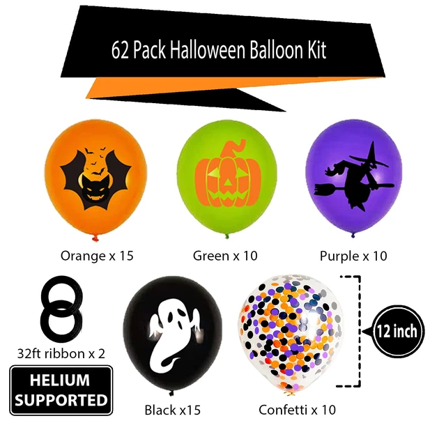 Alt view image 3 of 7 - 62PCS Halloween Party Balloons Decorations, 12 Inch Black Orange Purple Green Confetti Balloons for Kids Halloween Birthday Bachelorette Party Decorations Supplies