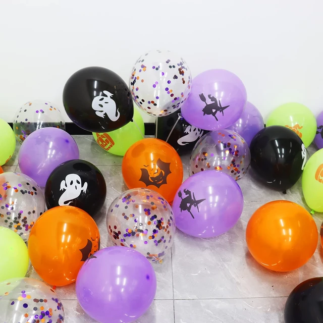 Alt view image 4 of 7 - 62PCS Halloween Party Balloons Decorations, 12 Inch Black Orange Purple Green Confetti Balloons for Kids Halloween Birthday Bachelorette Party Decorations Supplies