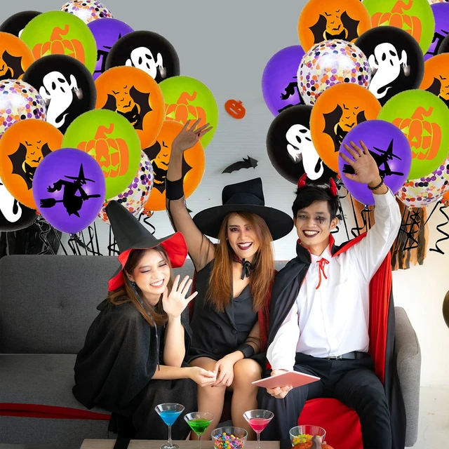 Alt view image 5 of 7 - 62PCS Halloween Party Balloons Decorations, 12 Inch Black Orange Purple Green Confetti Balloons for Kids Halloween Birthday Bachelorette Party Decorations Supplies