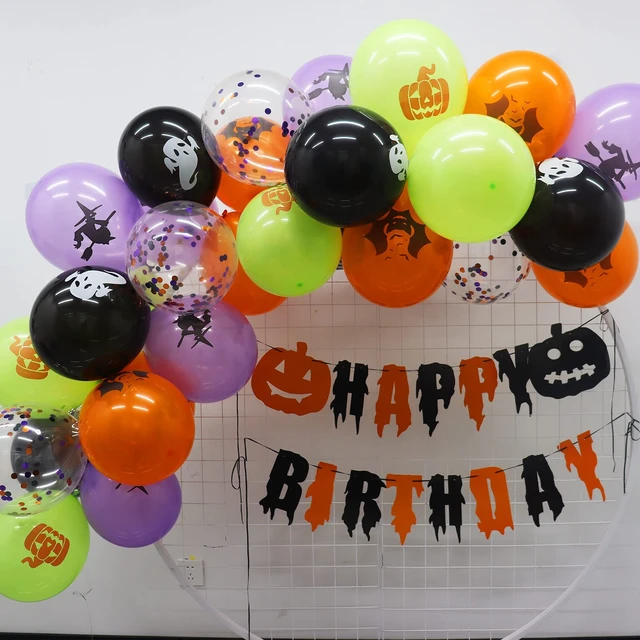 Alt view image 7 of 7 - 62PCS Halloween Party Balloons Decorations, 12 Inch Black Orange Purple Green Confetti Balloons for Kids Halloween Birthday Bachelorette Party Decorations Supplies