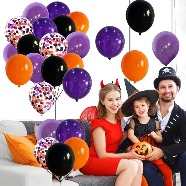 Alt view image 4 of 7 - 60Pcs Black Orange Purple Balloons, 12 Inch Balloon Purple Black Orange Party Balloons with Confetti Latex Helium Balloon for Birthday Festival Party Decoration Halloween Theme Party Indoor Outdoor