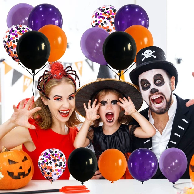 Alt view image 5 of 7 - 60Pcs Black Orange Purple Balloons, 12 Inch Balloon Purple Black Orange Party Balloons with Confetti Latex Helium Balloon for Birthday Festival Party Decoration Halloween Theme Party Indoor Outdoor