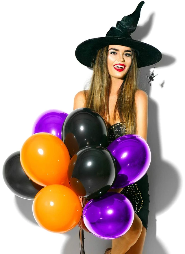 Alt view image 2 of 7 - 100 Pcs Halloween Purple Orange Black Balloons, 13 Inch | Latex Helium Balloons, Fade-resistant, for Halloween Party Wedding Celebration Birthday Anniversary Graduation Decorations