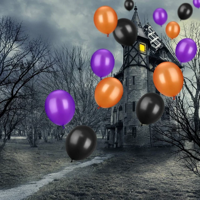 Alt view image 3 of 7 - 100 Pcs Halloween Purple Orange Black Balloons, 13 Inch | Latex Helium Balloons, Fade-resistant, for Halloween Party Wedding Celebration Birthday Anniversary Graduation Decorations