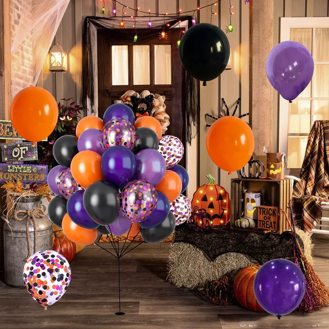 Alt view image 7 of 7 - 60Pcs Black Orange Purple Balloons, 12 Inch Balloon Purple Black Orange Party Balloons with Confetti Latex Helium Balloon for Birthday Festival Party Decoration Halloween Theme Party Indoor Outdoor