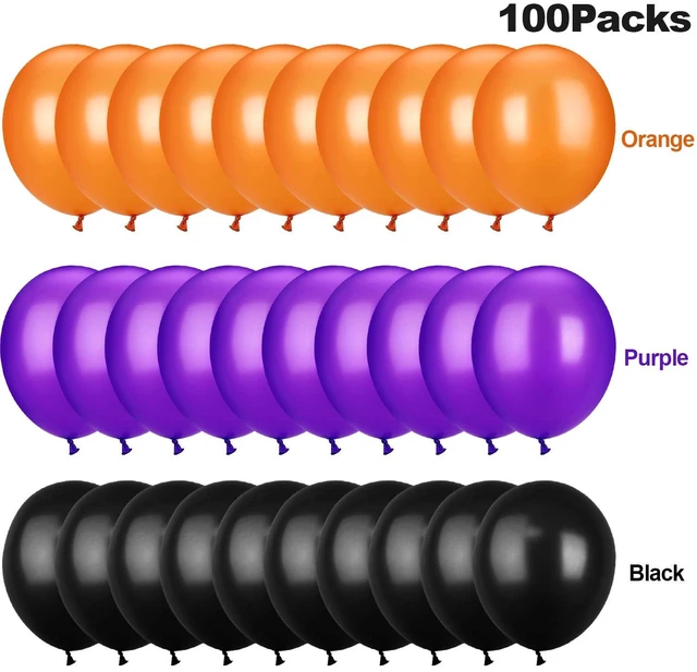 Alt view image 6 of 7 - 100 Pcs Halloween Purple Orange Black Balloons, 13 Inch | Latex Helium Balloons, Fade-resistant, for Halloween Party Wedding Celebration Birthday Anniversary Graduation Decorations