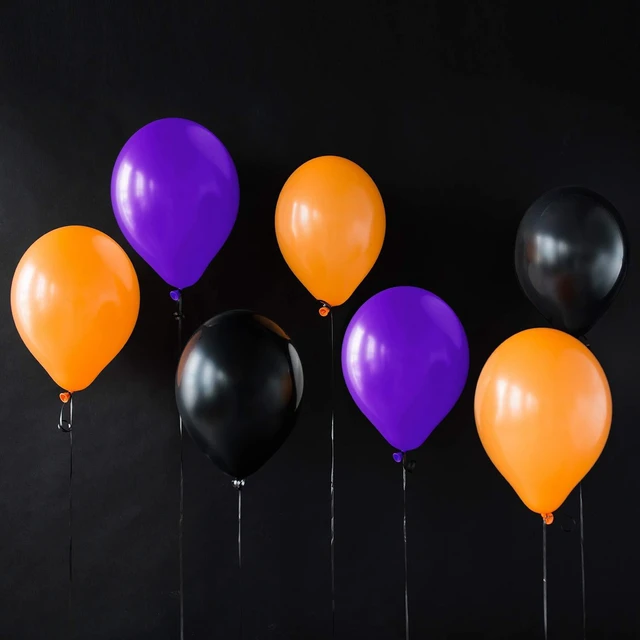Alt view image 5 of 7 - 100 Pcs Halloween Purple Orange Black Balloons, 13 Inch | Latex Helium Balloons, Fade-resistant, for Halloween Party Wedding Celebration Birthday Anniversary Graduation Decorations