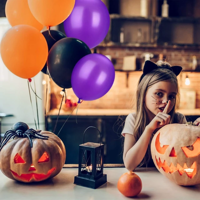 Alt view image 4 of 7 - 100 Pcs Halloween Purple Orange Black Balloons, 13 Inch | Latex Helium Balloons, Fade-resistant, for Halloween Party Wedding Celebration Birthday Anniversary Graduation Decorations