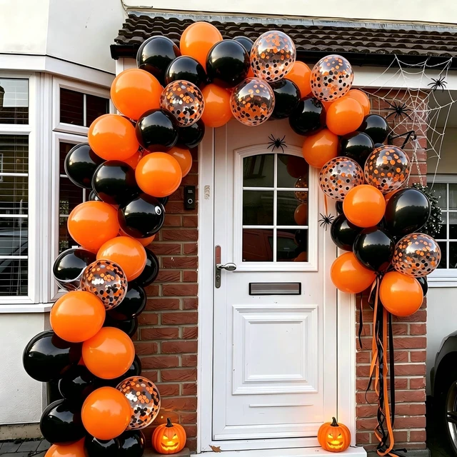 Alt view image 2 of 6 - Halloween Balloons 50 Pack, Spooky Halloween Party Decorations | 12 Inch Latex Balloons with BlackOrange Confetti Balloons for Arch Garland Backdrop Home Bar Party Supplies