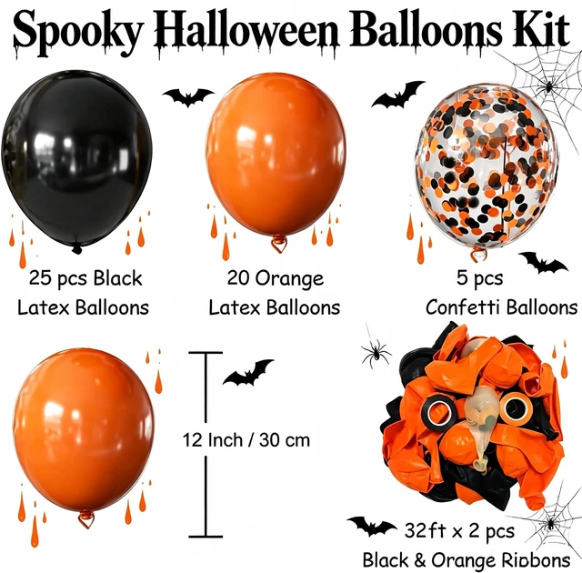 Alt view image 3 of 6 - Halloween Balloons 50 Pack, Spooky Halloween Party Decorations | 12 Inch Latex Balloons with BlackOrange Confetti Balloons for Arch Garland Backdrop Home Bar Party Supplies