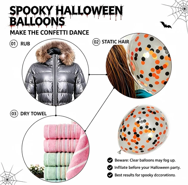Alt view image 5 of 6 - Halloween Balloons 50 Pack, Spooky Halloween Party Decorations | 12 Inch Latex Balloons with BlackOrange Confetti Balloons for Arch Garland Backdrop Home Bar Party Supplies