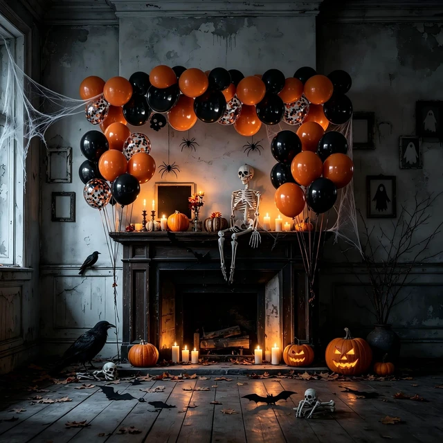 Alt view image 6 of 6 - Halloween Balloons 50 Pack, Spooky Halloween Party Decorations | 12 Inch Latex Balloons with BlackOrange Confetti Balloons for Arch Garland Backdrop Home Bar Party Supplies