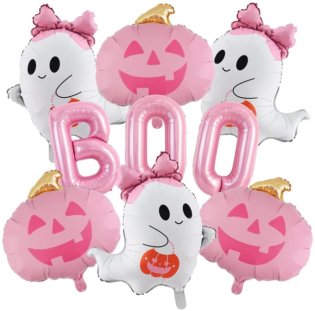 Main image of 9Pcs Halloween Balloons for Halloween Birthday Party Decorations | Pink Pumpkin Ghost BOO Foil Mylar Balloons Halloween Baby Shower Spooky Party Decorations