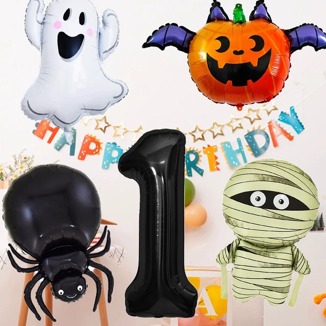 Alt view image 4 of 7 - Halloween Foil balloons Halloween Birthday Balloons Number 1 Spider Mummy Pumpkin Bat Ghost Balloon for Ghost Themed Party Decoration Supplies Decor Spider Ballons Arch Kits Party Balloon Set 5pcs