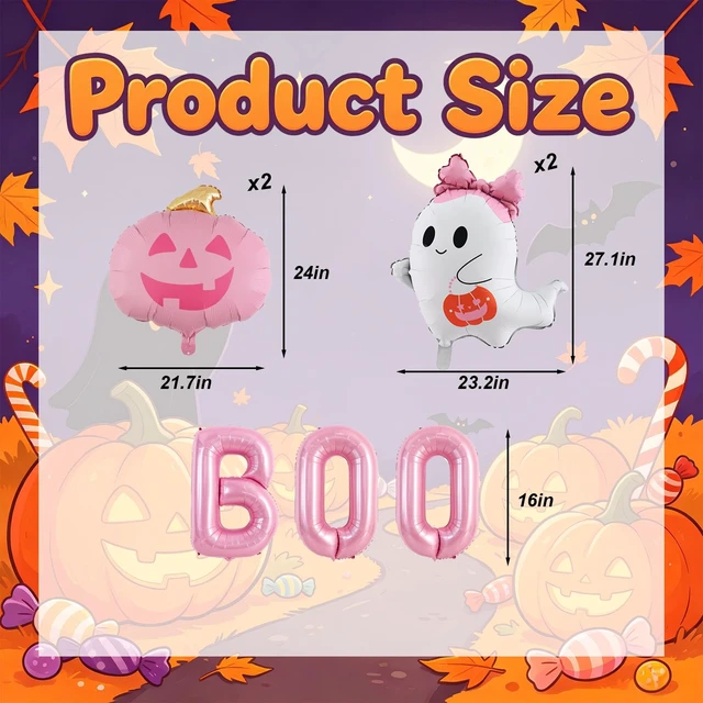Alt view image 2 of 7 - 9Pcs Halloween Balloons for Halloween Birthday Party Decorations | Pink Pumpkin Ghost BOO Foil Mylar Balloons Halloween Baby Shower Spooky Party Decorations