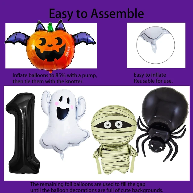 Alt view image 3 of 7 - Halloween Foil balloons Halloween Birthday Balloons Number 1 Spider Mummy Pumpkin Bat Ghost Balloon for Ghost Themed Party Decoration Supplies Decor Spider Ballons Arch Kits Party Balloon Set 5pcs