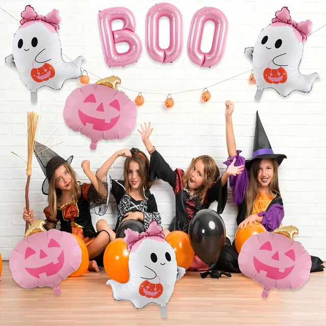 Alt view image 4 of 7 - 9Pcs Halloween Balloons for Halloween Birthday Party Decorations | Pink Pumpkin Ghost BOO Foil Mylar Balloons Halloween Baby Shower Spooky Party Decorations