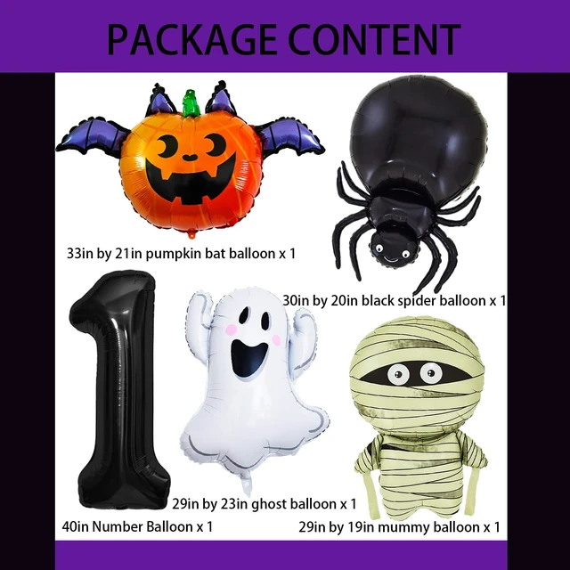 Alt view image 2 of 7 - Halloween Foil balloons Halloween Birthday Balloons Number 1 Spider Mummy Pumpkin Bat Ghost Balloon for Ghost Themed Party Decoration Supplies Decor Spider Ballons Arch Kits Party Balloon Set 5pcs