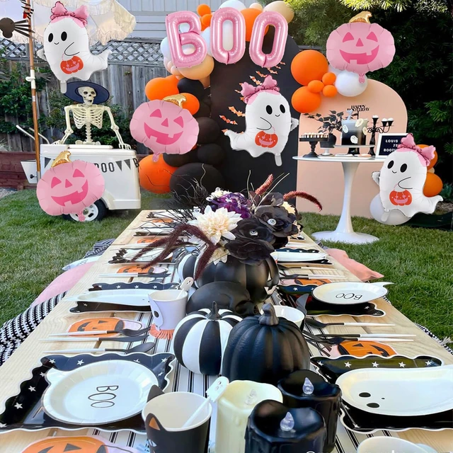 Alt view image 5 of 7 - 9Pcs Halloween Balloons for Halloween Birthday Party Decorations | Pink Pumpkin Ghost BOO Foil Mylar Balloons Halloween Baby Shower Spooky Party Decorations