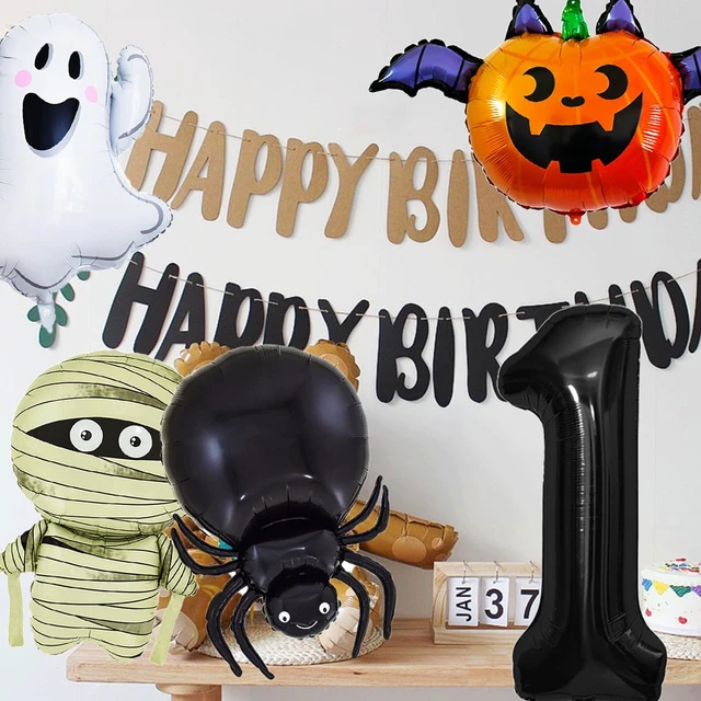 Alt view image 6 of 7 - Halloween Foil balloons Halloween Birthday Balloons Number 1 Spider Mummy Pumpkin Bat Ghost Balloon for Ghost Themed Party Decoration Supplies Decor Spider Ballons Arch Kits Party Balloon Set 5pcs
