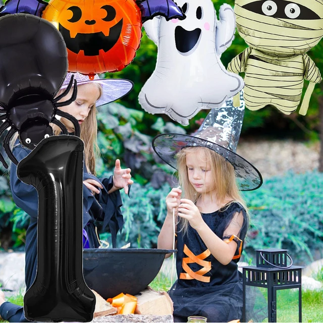 Alt view image 7 of 7 - Halloween Foil balloons Halloween Birthday Balloons Number 1 Spider Mummy Pumpkin Bat Ghost Balloon for Ghost Themed Party Decoration Supplies Decor Spider Ballons Arch Kits Party Balloon Set 5pcs